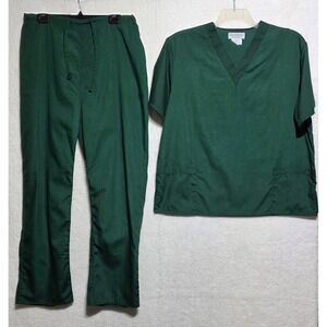 Natural Uniforms Scrub Set Top Pants V Neck Short Sleeve Green Size M